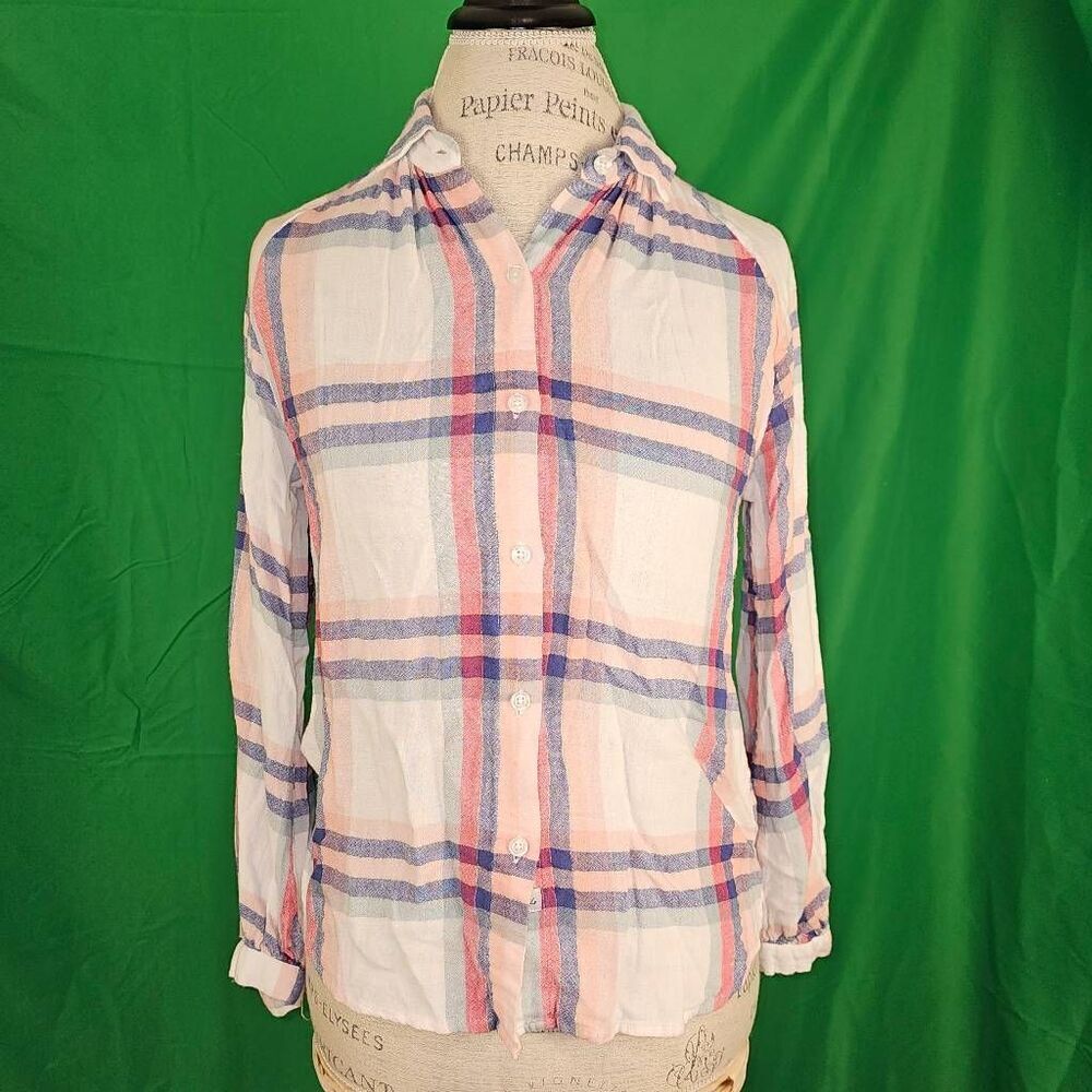 Rails Womens Natalie White Melon Sage Long Sleeve Button Down Flannel Shirt XS
